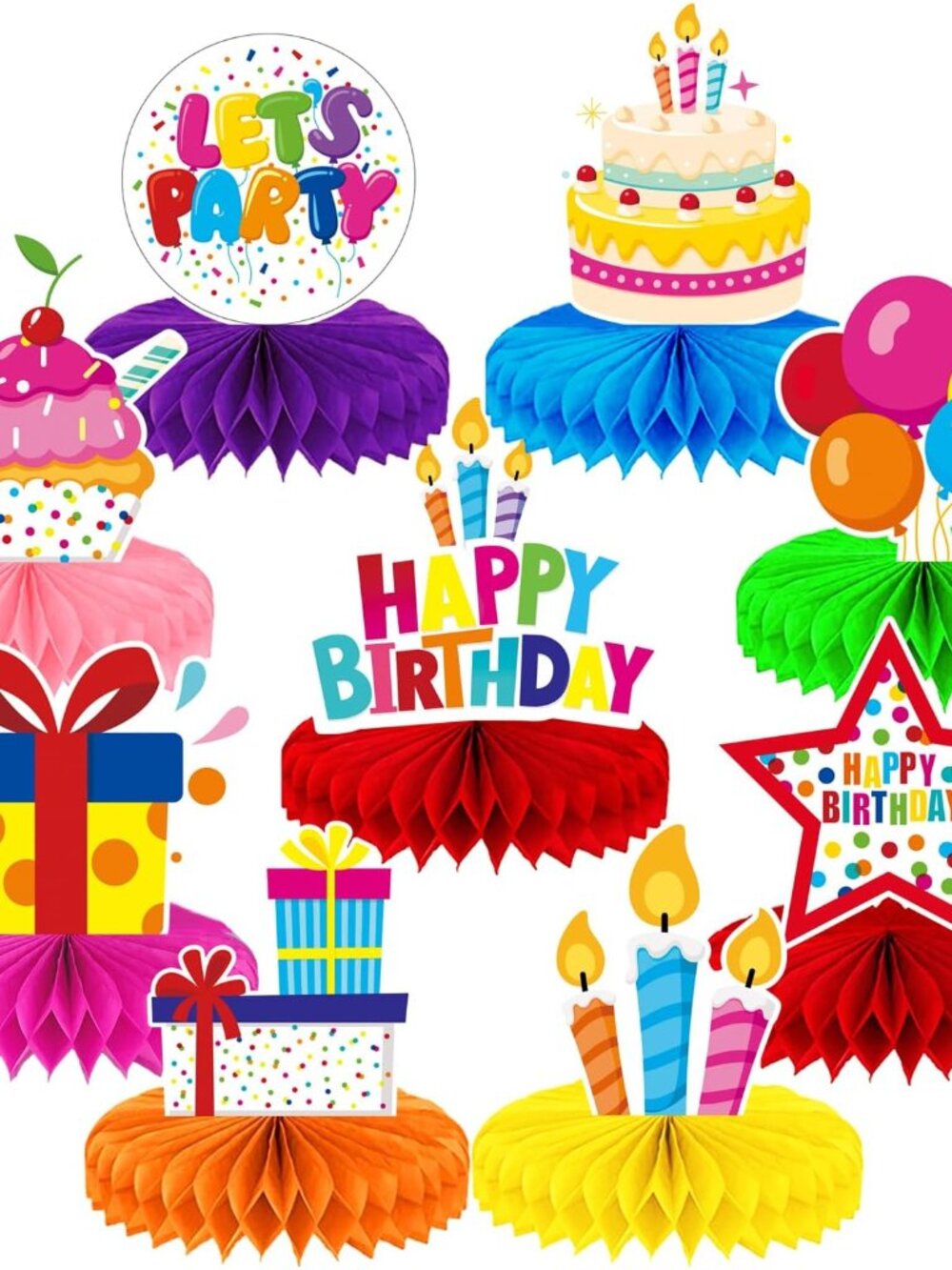 Birthday Table Decorations, 9 Pcs Colorful Birthday Centerpieces for Tables